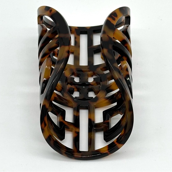 Tory Burch Logo Tortoise 5" Length Cuff Fits a Smaller Wrist - Picture 2 of 4